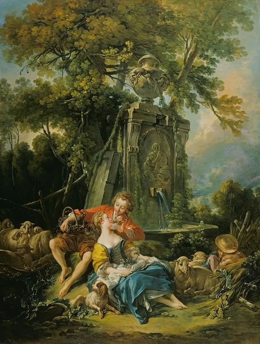 Pastoral with a Couple Near a Fountain