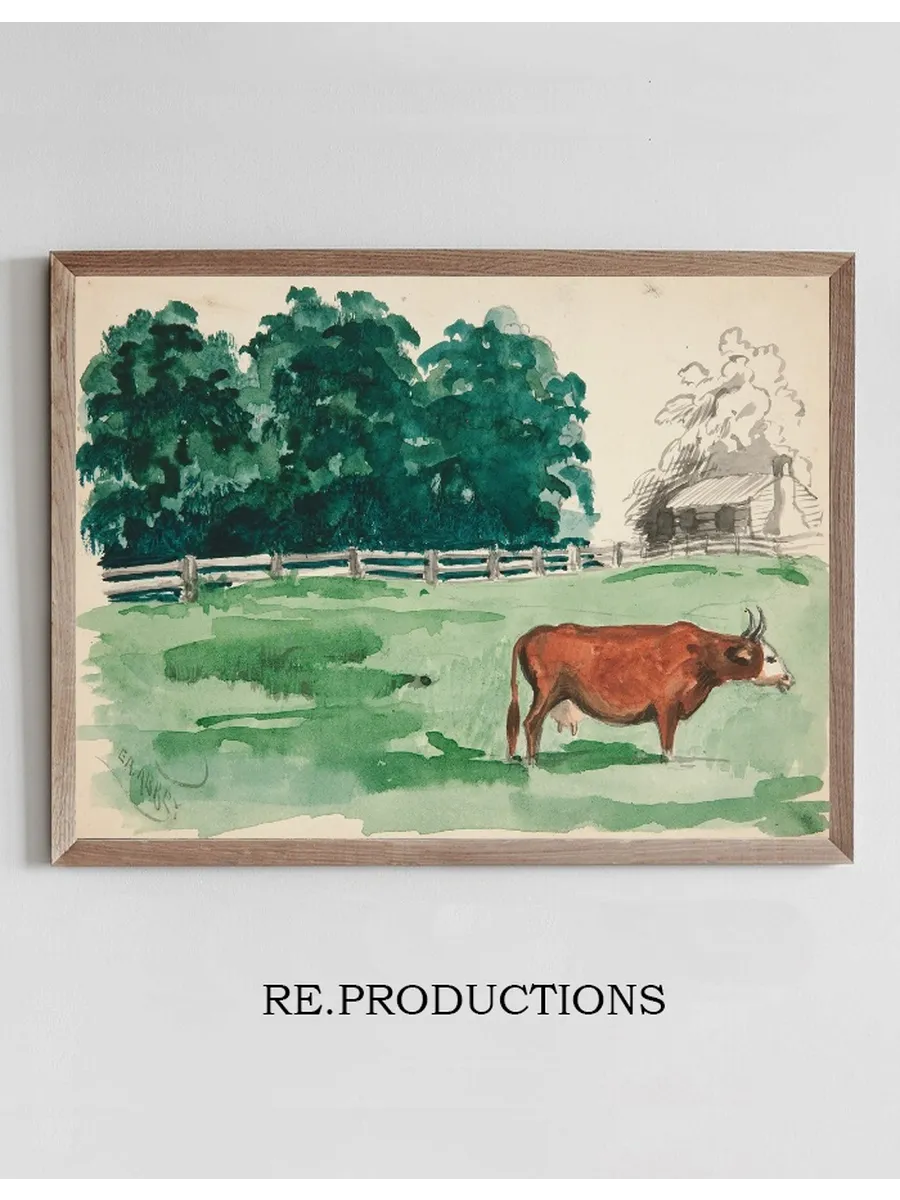 Pasture Scene with Cow Inforeground