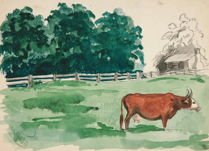 Pasture Scene with Cow Inforeground