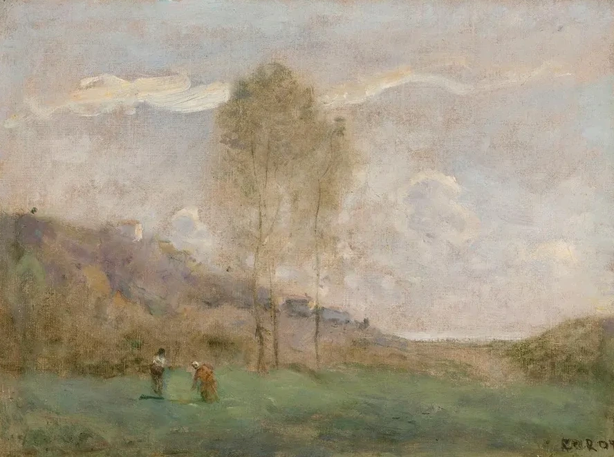 Paysage D automne Pr's D une C te, Avec Deux Personnages