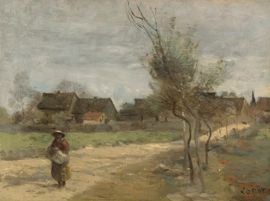 Paysanne Sur Une Route En Vue D un Village