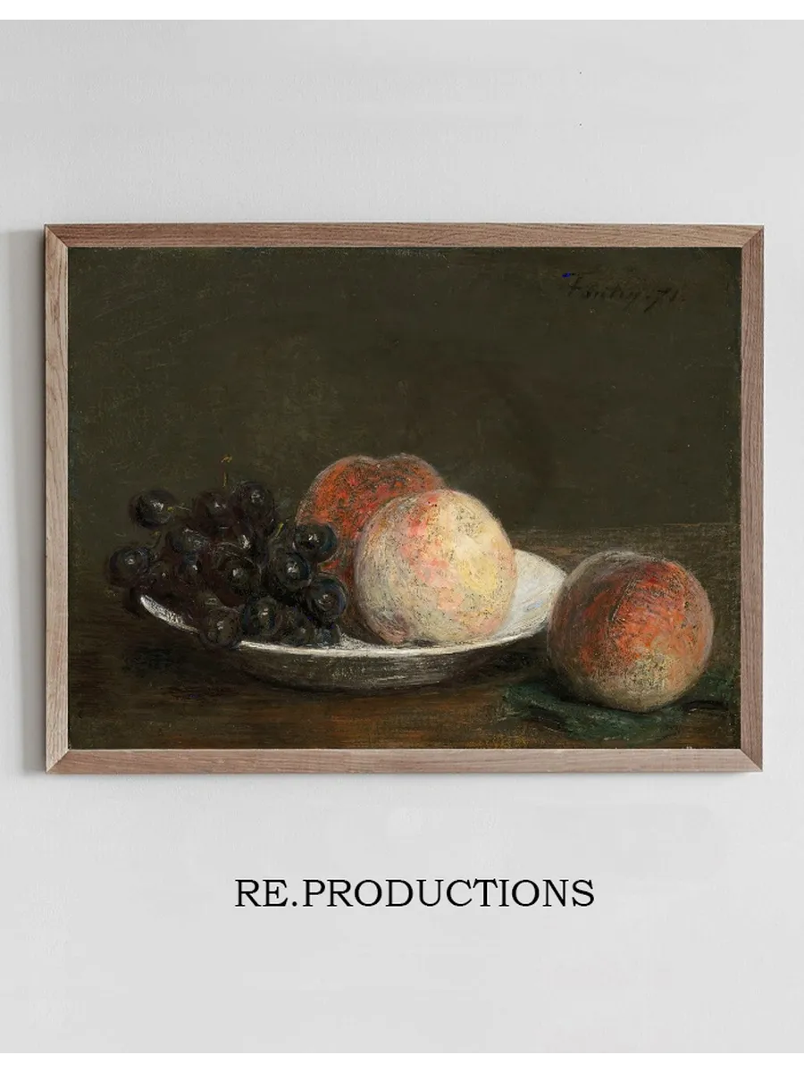 Peaches and Grapes in a Porcelain Bowl