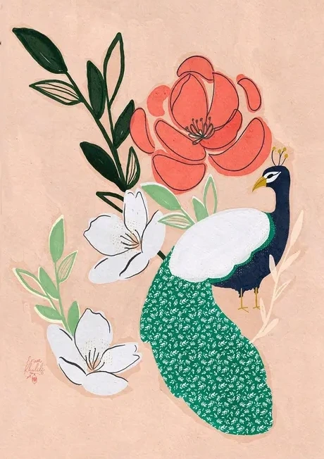 Peacock and Florals