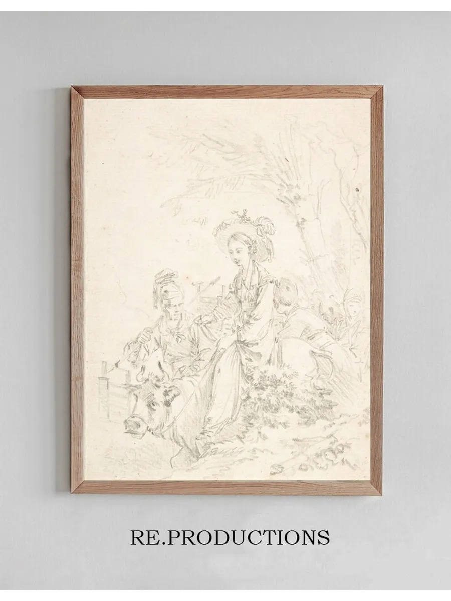 Peasant Girl Riding an Ox with Companions