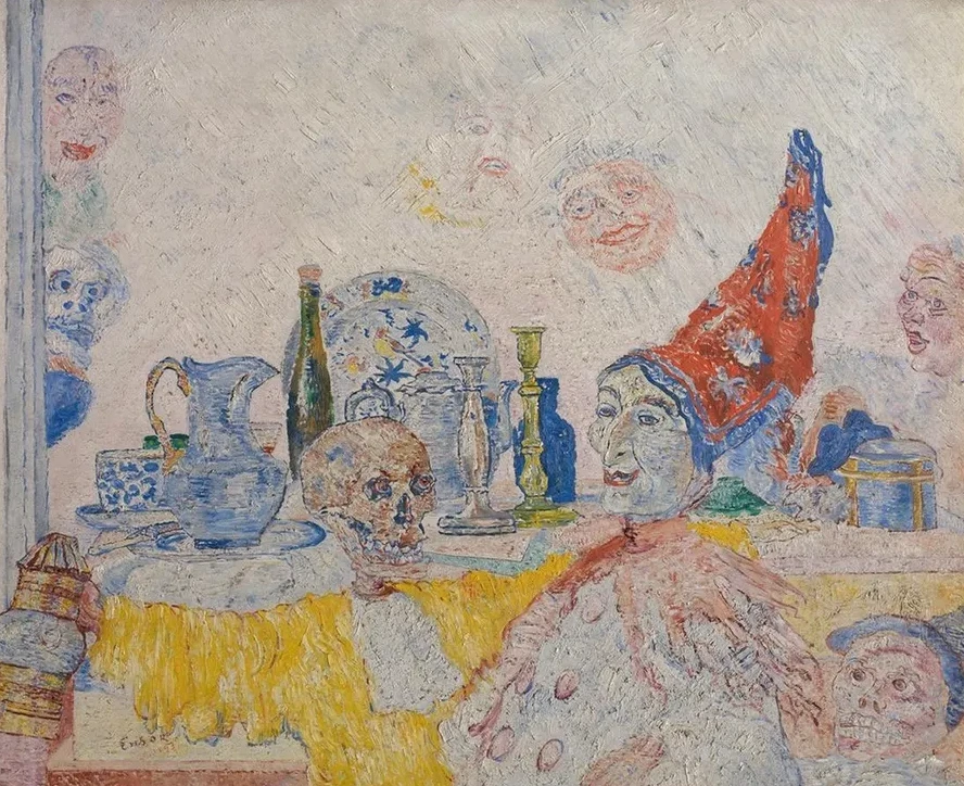 Pierrot and Skeleton in a Yellow Robe
