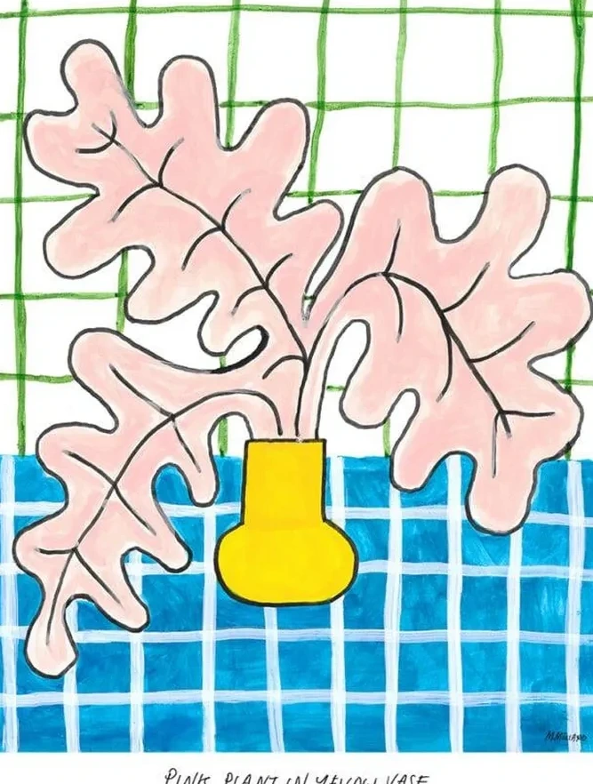 Pink Plant in Yellow Vase