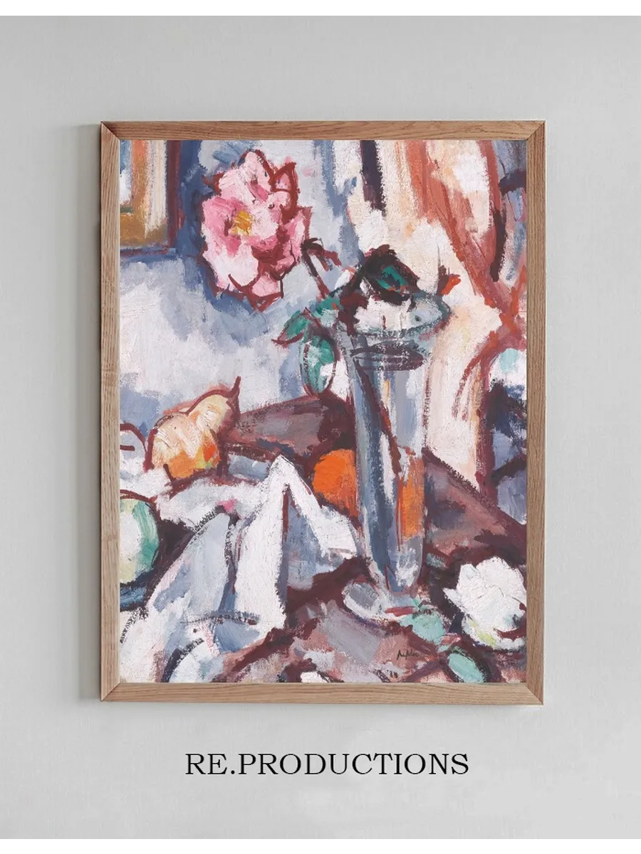 Pink Rose In Glass Vase With Fruit