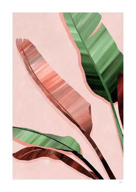 Pink and Green Banana Leaves