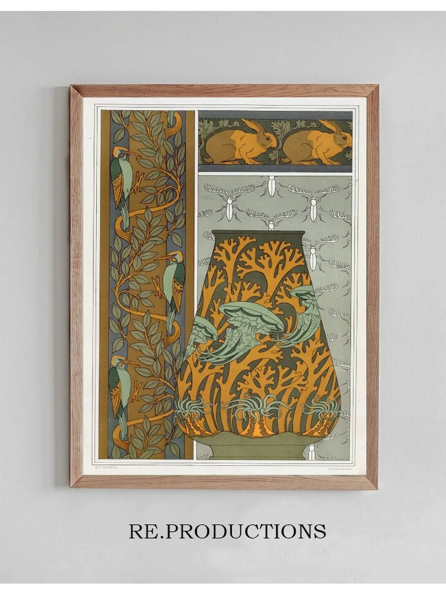 Piverts et Arbre, Bordure Verticale. Lapins et Feuilles, Bordure. M Duses, an Mones de Mer et Algues, Vase. in