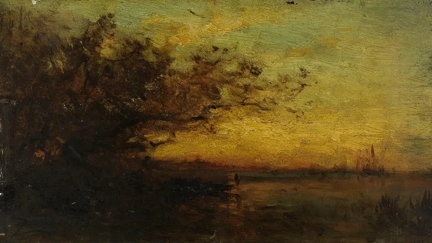 Plan D Eau, Soleil Couchant. Au Revers Deux Tudes