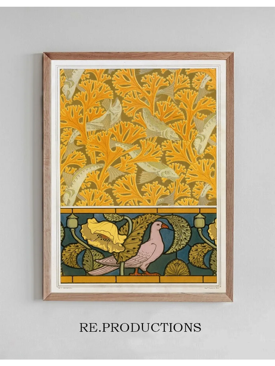 Poisson et Algues, Papier Peint Pigeon et Pavots, Bordure de Vitrail