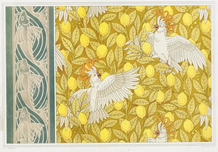 Poissons, Frise Au Pochoir. Cacato's et Citrons, Cretonne