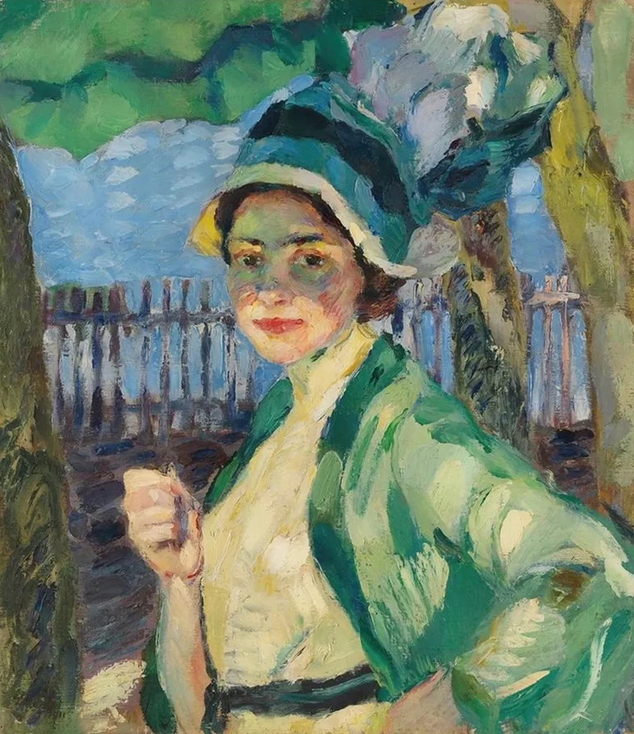 Portr T Einer Dame Unter Gr Nem Schirm (frieda Blell)
