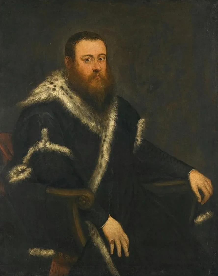 Portrait Of A Bearded Man In A Black Robe With Fur