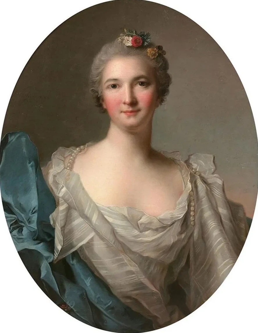 Portrait D Une Dame de Qualit la Robe Blanche et Au Drap Bleu