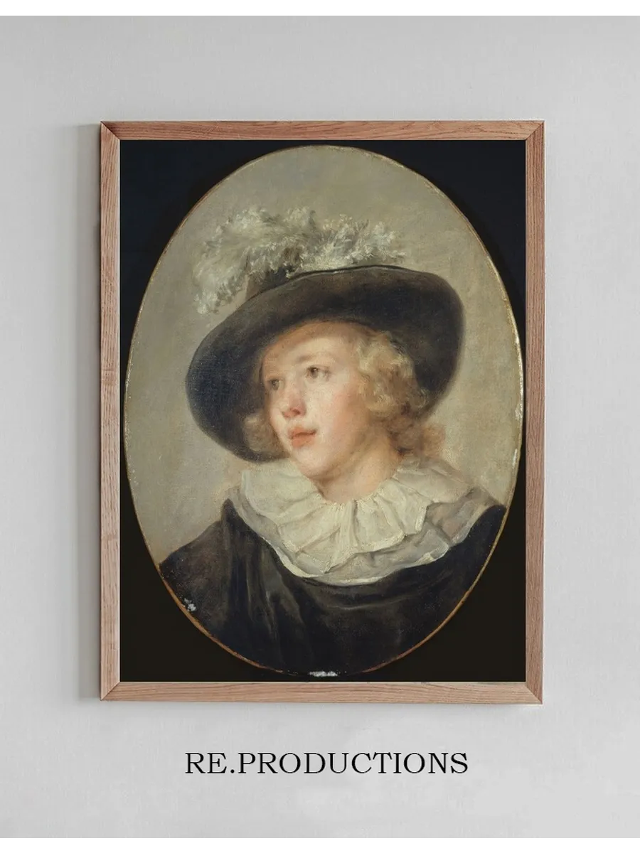Portrait de Jeune Gar on Avec Un Chapeau Plumes