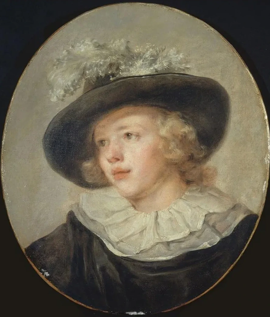 Portrait de Jeune Gar on Avec Un Chapeau Plumes