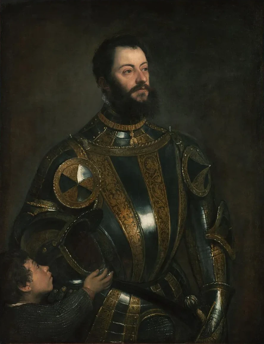 Portrait of Alfonso D Avalos, Marchese del Vasto, in Armor with a Page
