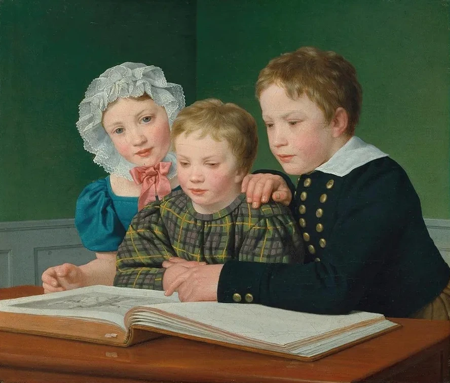 Portrait of C.F. Holm's children. Adam Vilhelm, Pauline Frederikke and Johan Chr. Julius