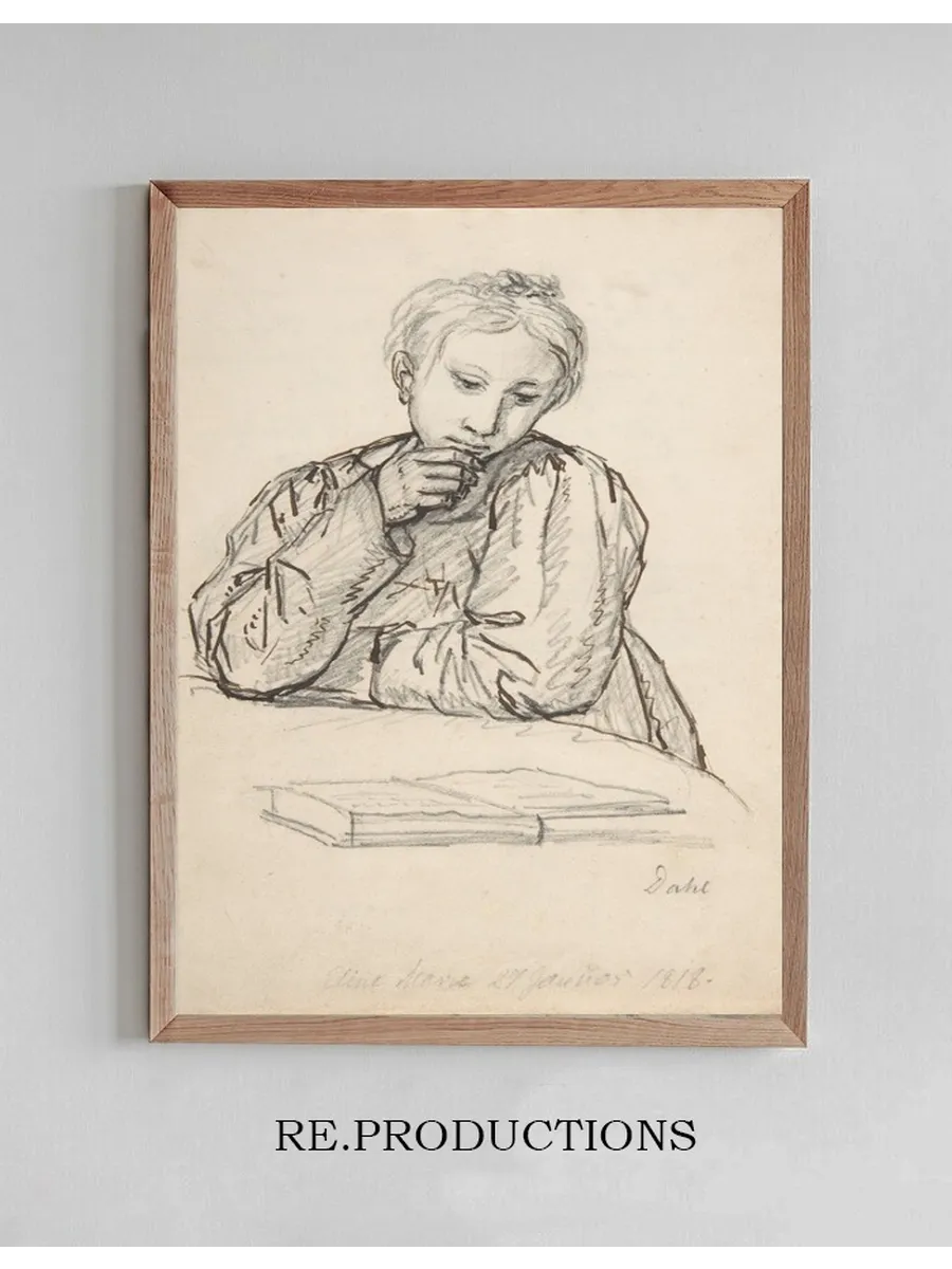 Portrait of Eline Marie Heger as a Child, Leaning on a Table, Looking at a Book