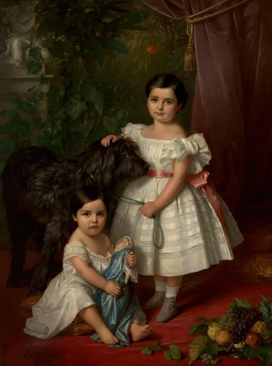 Portrait of Maria R a Kronenberg and R a Maria Karolina Kronenberg with a dog