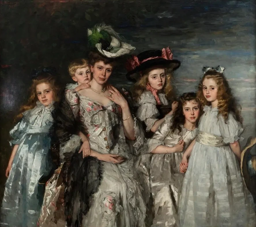 Portrait of Mrs. A.G.M. van Ogtrop - Hanlo (1871 - 1944) and her five children