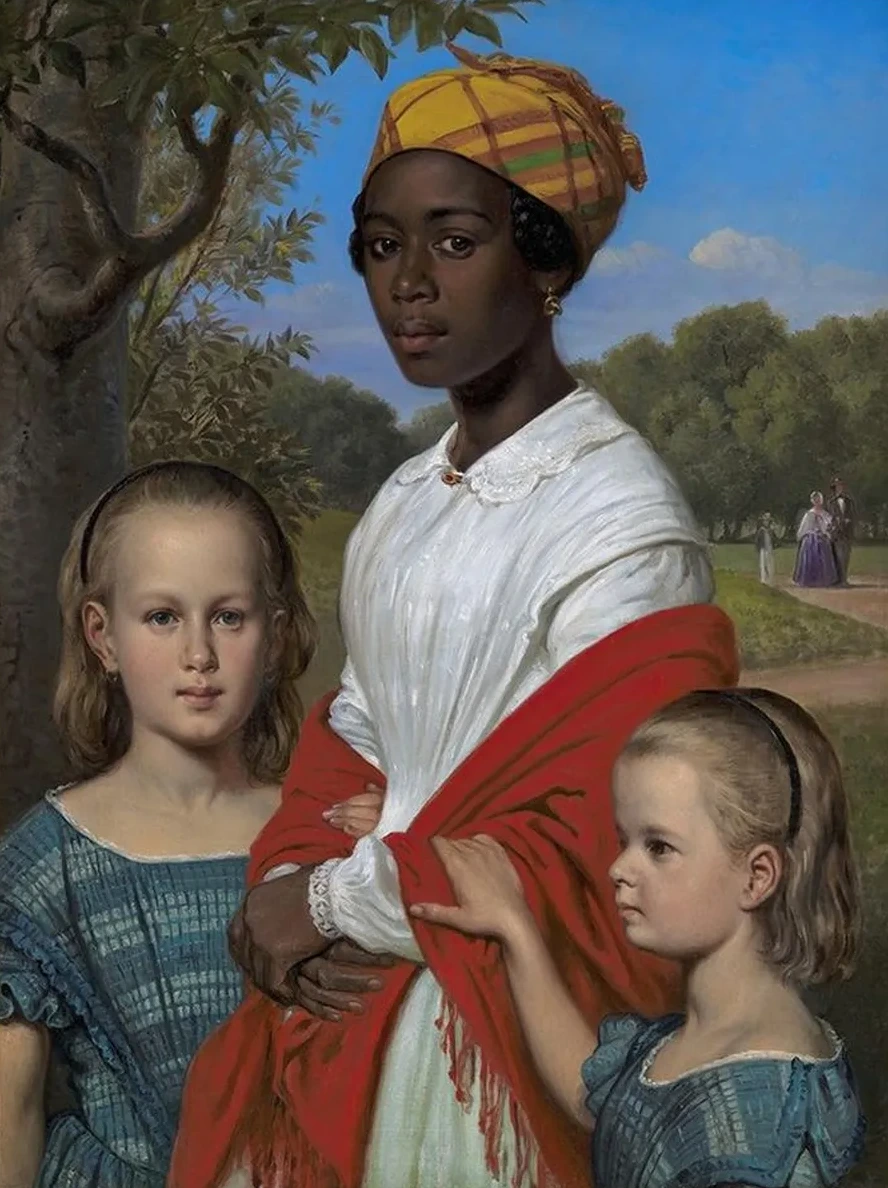 Portrait of Otto Marstrand's Two Daughters and Their West - Indian Nanny, Justina Antoine, in the Frederiksberg