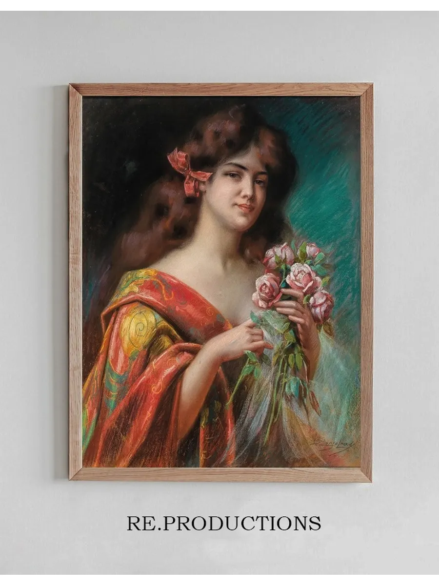 Portrait of a Lady in a Negligee, Holding Roses