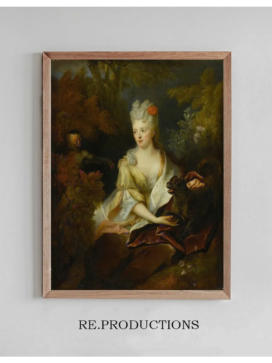Portrait of a Lady Seated in a Landscape with Her Pet Dog and a Monkey
