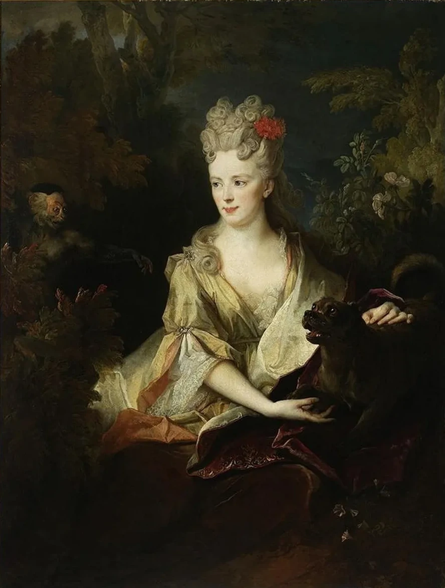 Portrait of a Lady with a Dog and a Monkey