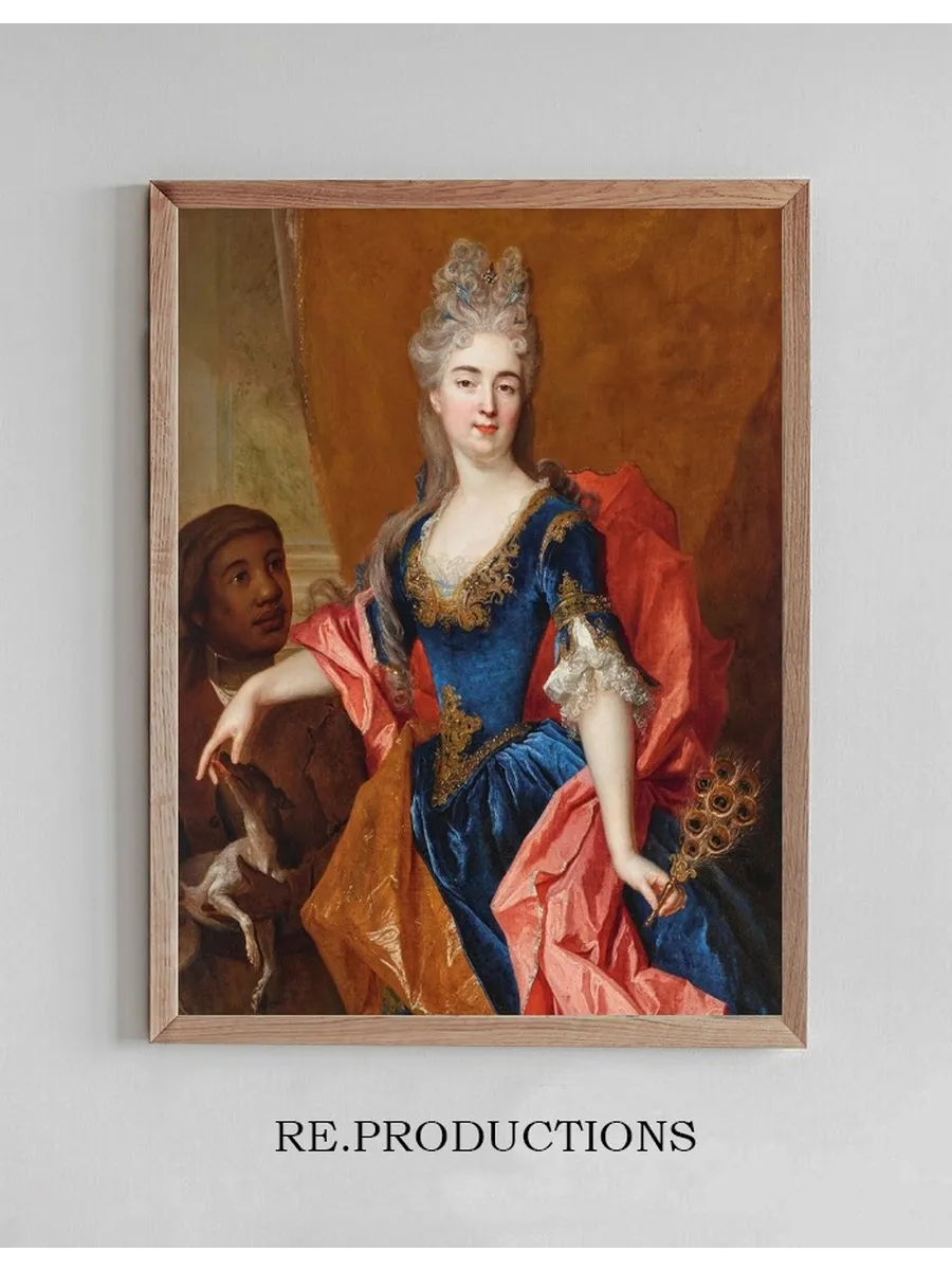 Portrait of a Lady, Holding a Peacock Feather Fan with Her Servant, Holding a Dog