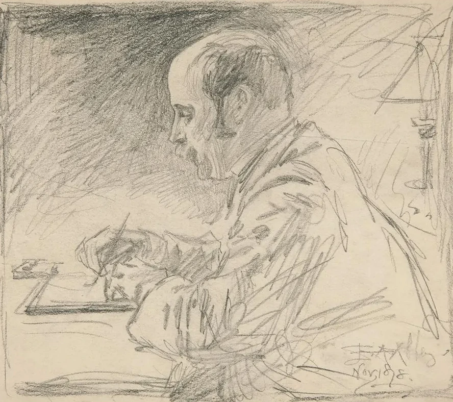 Portrait of a Man, Left Profile, Writing Atdesk