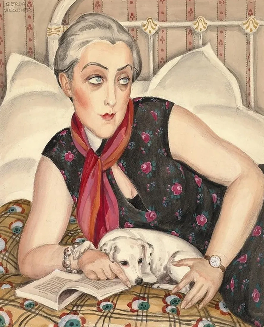 Portrait of a Woman Reading with a Dog