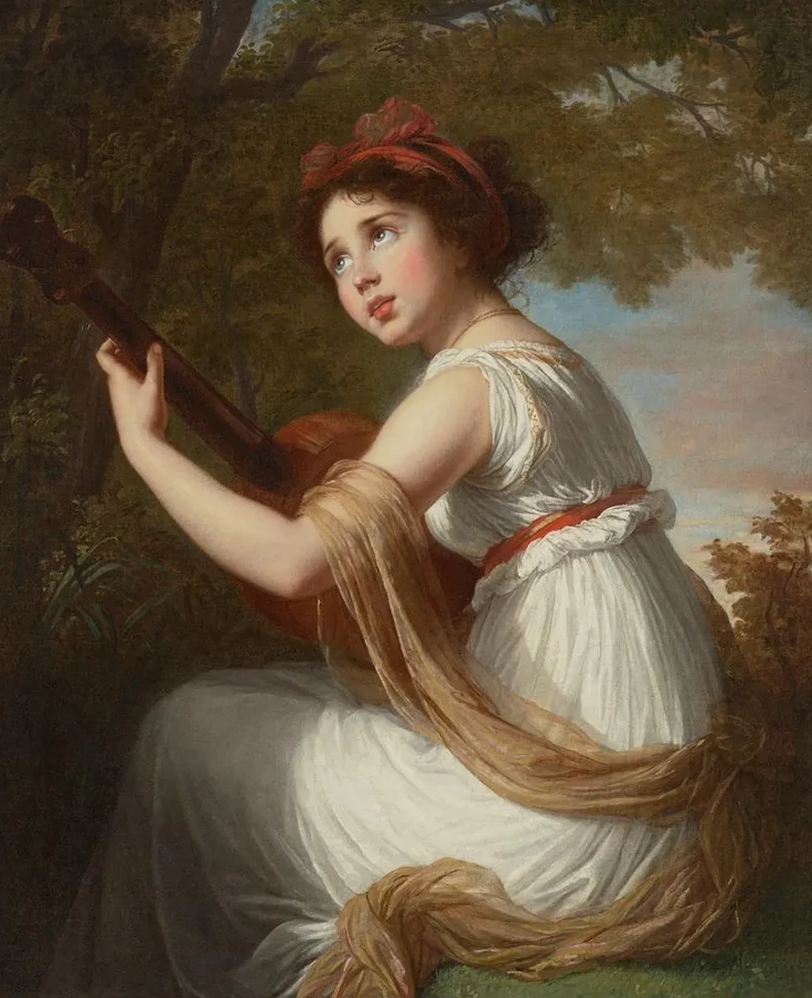 Portrait of the Artist's Daughter, Jeanne - Julie - Louise le Brun (1780 - 1819), Playing a Guitar