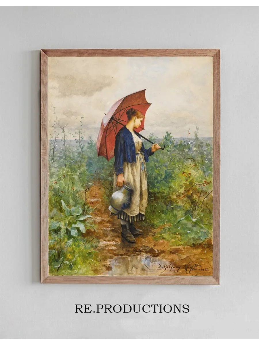PortraitOf a Woman With Umbrella Gathering Water