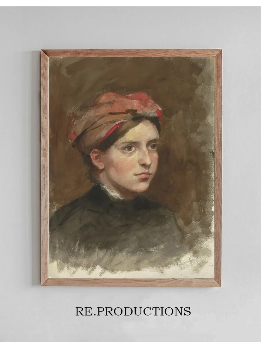 Portret van Een Jonge Vrouw Met Een Rode Hoofddoek