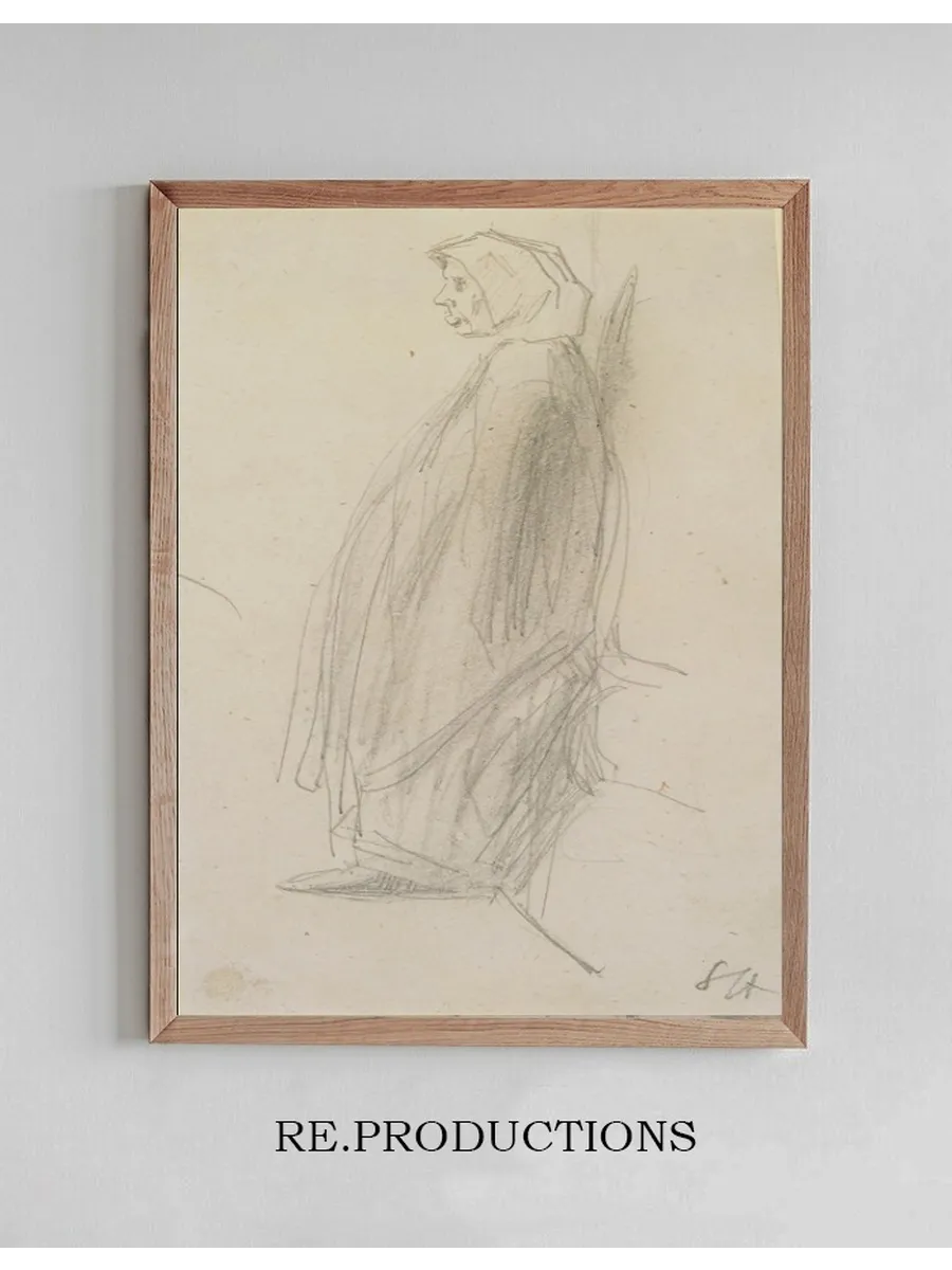 Profile Sketch of an Old Woman Standing
