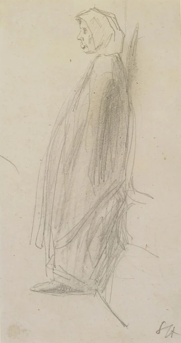 Profile Sketch of an Old Woman Standing