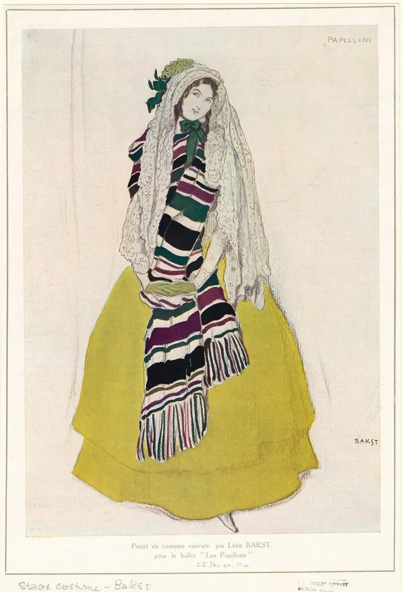 Projet de Costume Ex Cut Par L on Bakst Pour le Ballet les Papillons