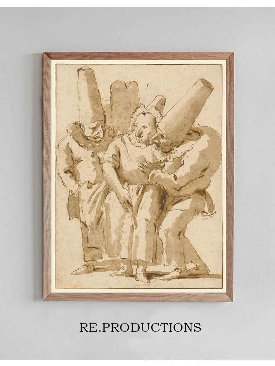 Punchinellos Approaching a Woman