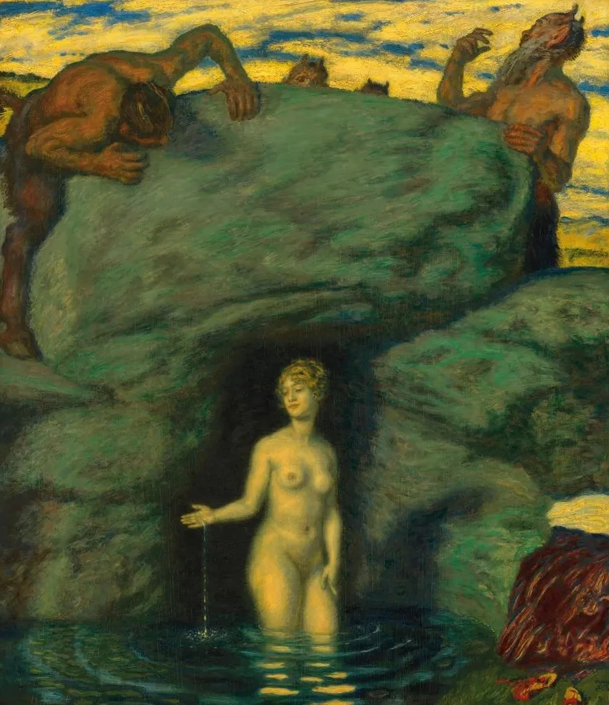 Quellnymphe von Faunen Belauscht
