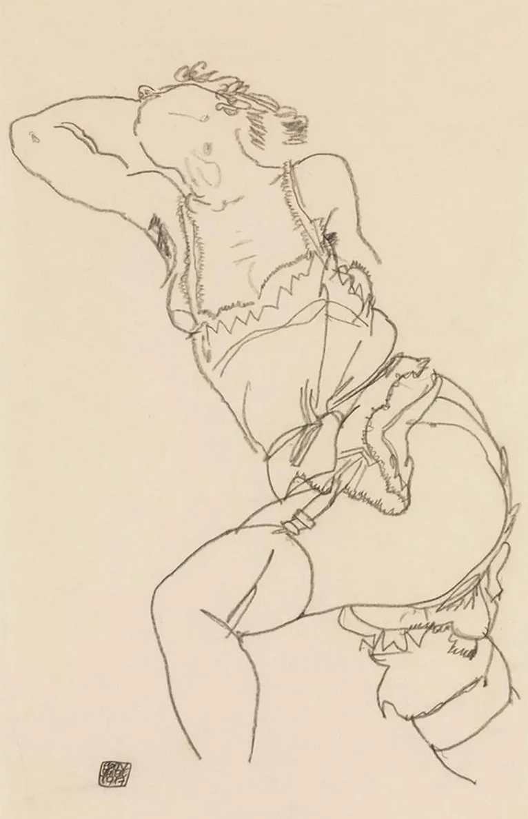 Reclining Model in Chemise and Stockings