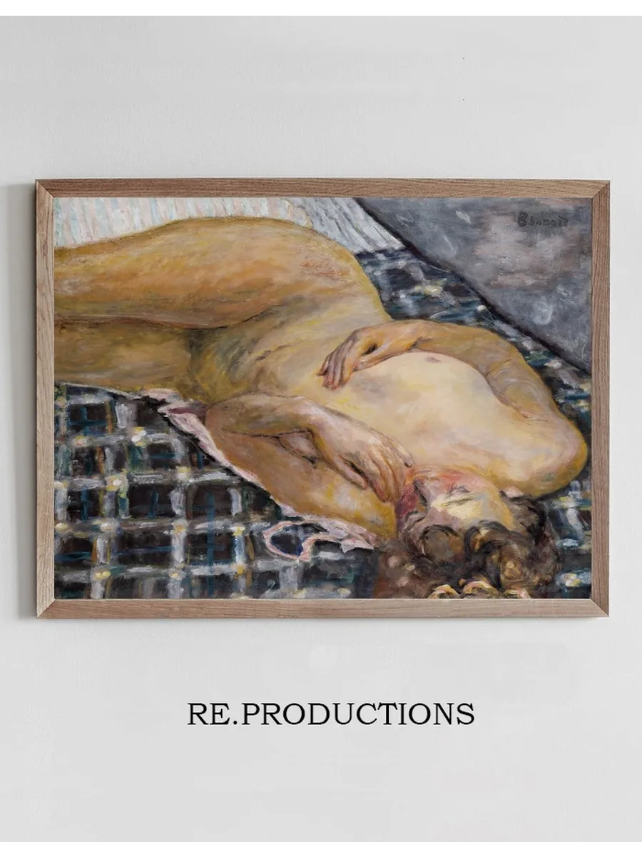 Reclining Nude against a White and Blue Plaid