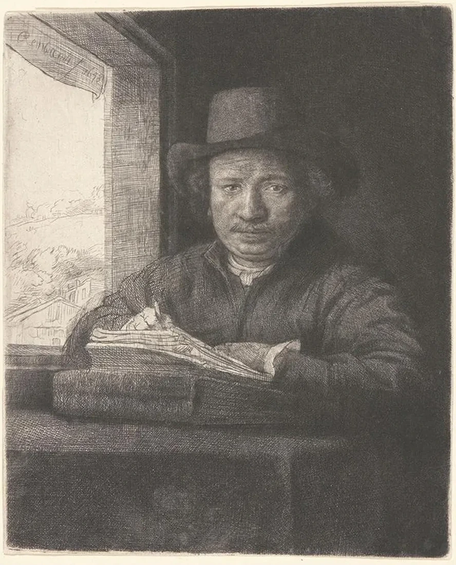 Rembrandt Drawing at a Window