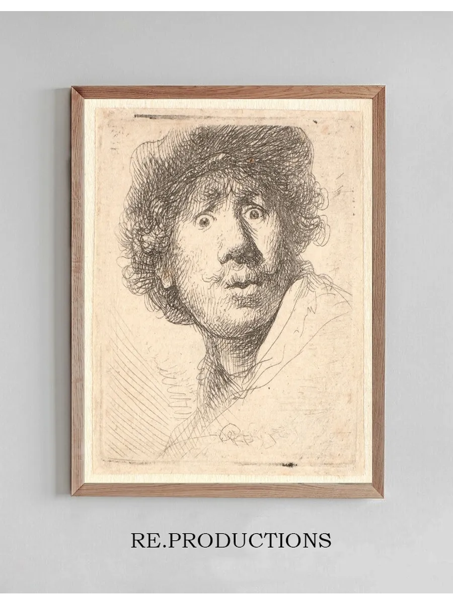 Rembrandt in a Cap, Open Mouthed and Staring Bust in Outline