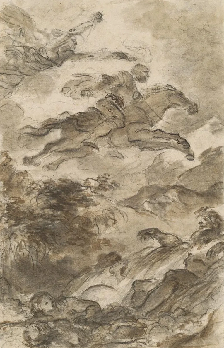 Rinaldo, Astride Baiardo, Flies Off in Pursuit of Angelica