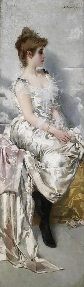 Ritratto di Giovane Donna in Abito Binaco Con Fiori