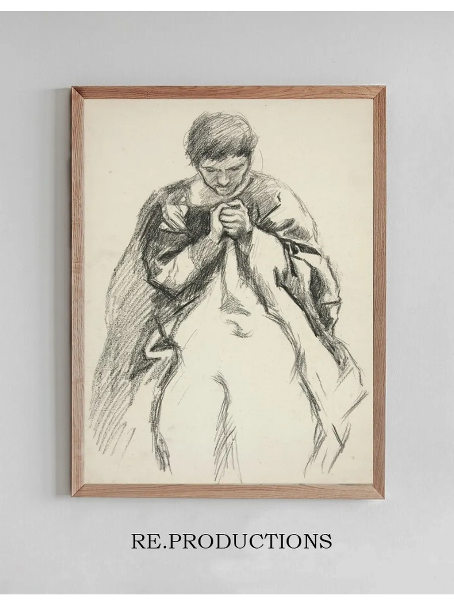 Robed Figure, Praying Study for the Quest of the Holy Grail Mural Series at Boston Public Library