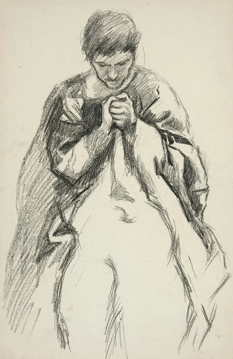 Robed Figure, Praying Study for the Quest of the Holy Grail Mural Series at Boston Public Library