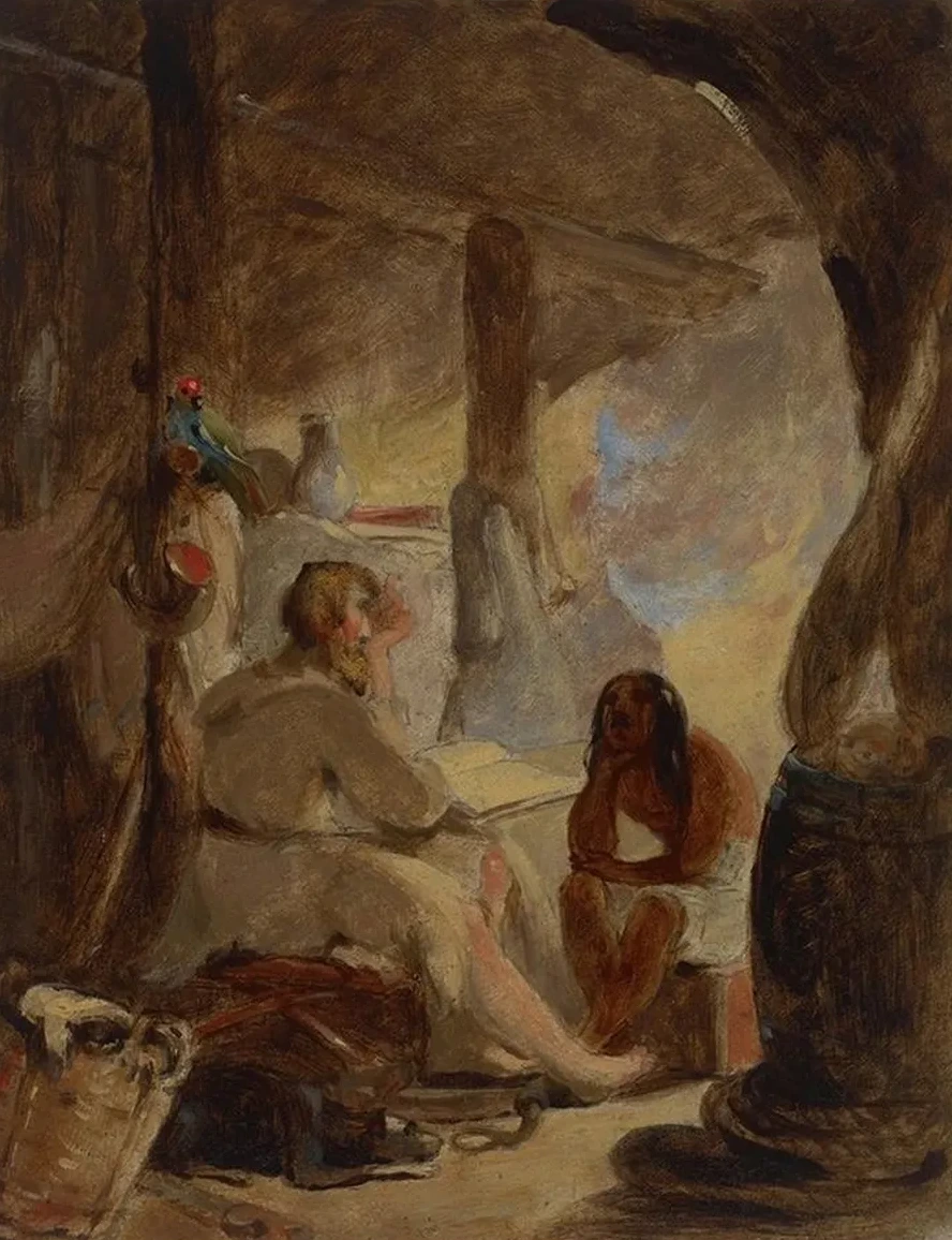 Robinson Crusoe and Friday in the Cave